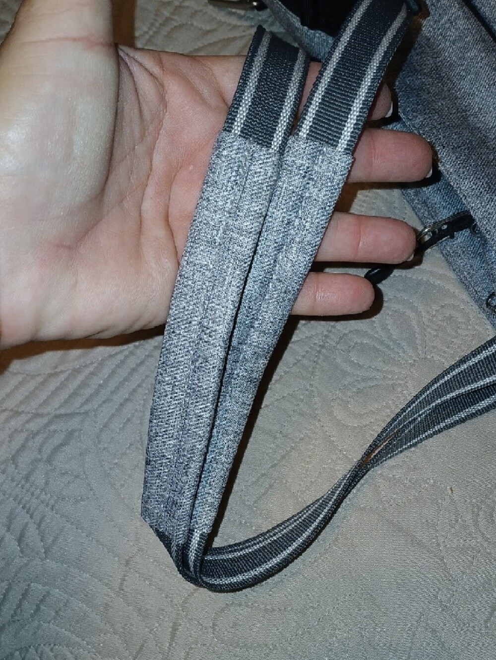 Pacsafe Heathered Gray Anti-Theft Messenger Tote with Striped Strap - Picture 10 of 11